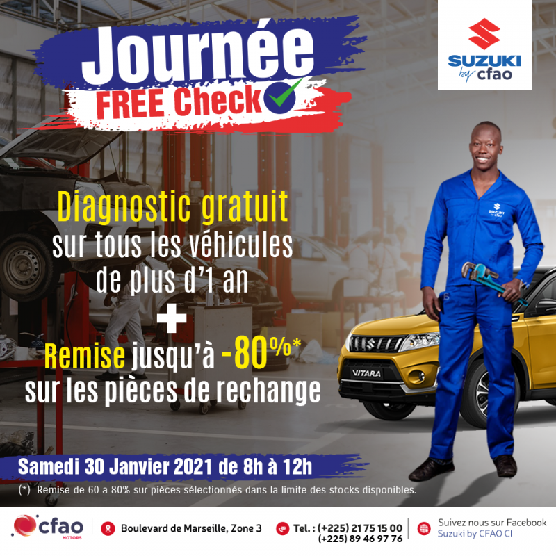 Suzuki Free Ckeck : Diagnostic gratuit + Jusqu'à 80% de réductions sur les pièces de rechange